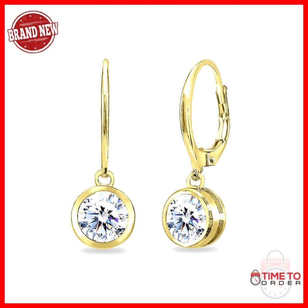 Sterling Silver 6mm Round Bezel-Set Cubic Zirconia Dangle Earrings